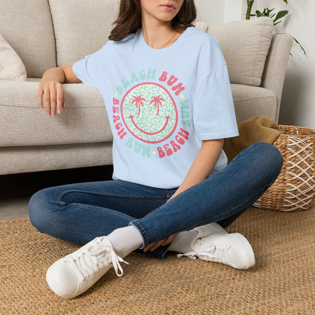 Beach Bum Smiley T-Shirt — Pastel Palm Tree Graphic