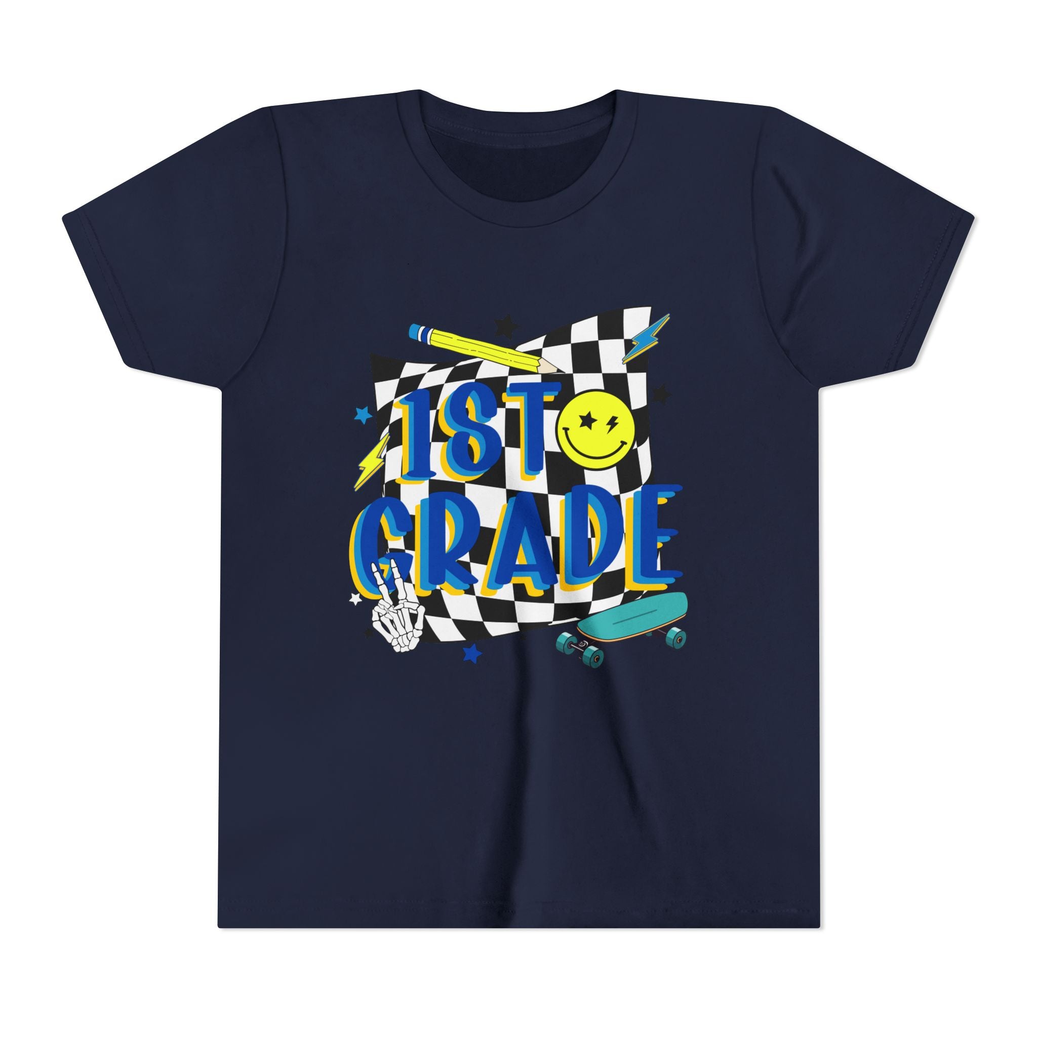 1st Grade Youth T‑Shirt - Colorful Skateboard Back-to-School Tee