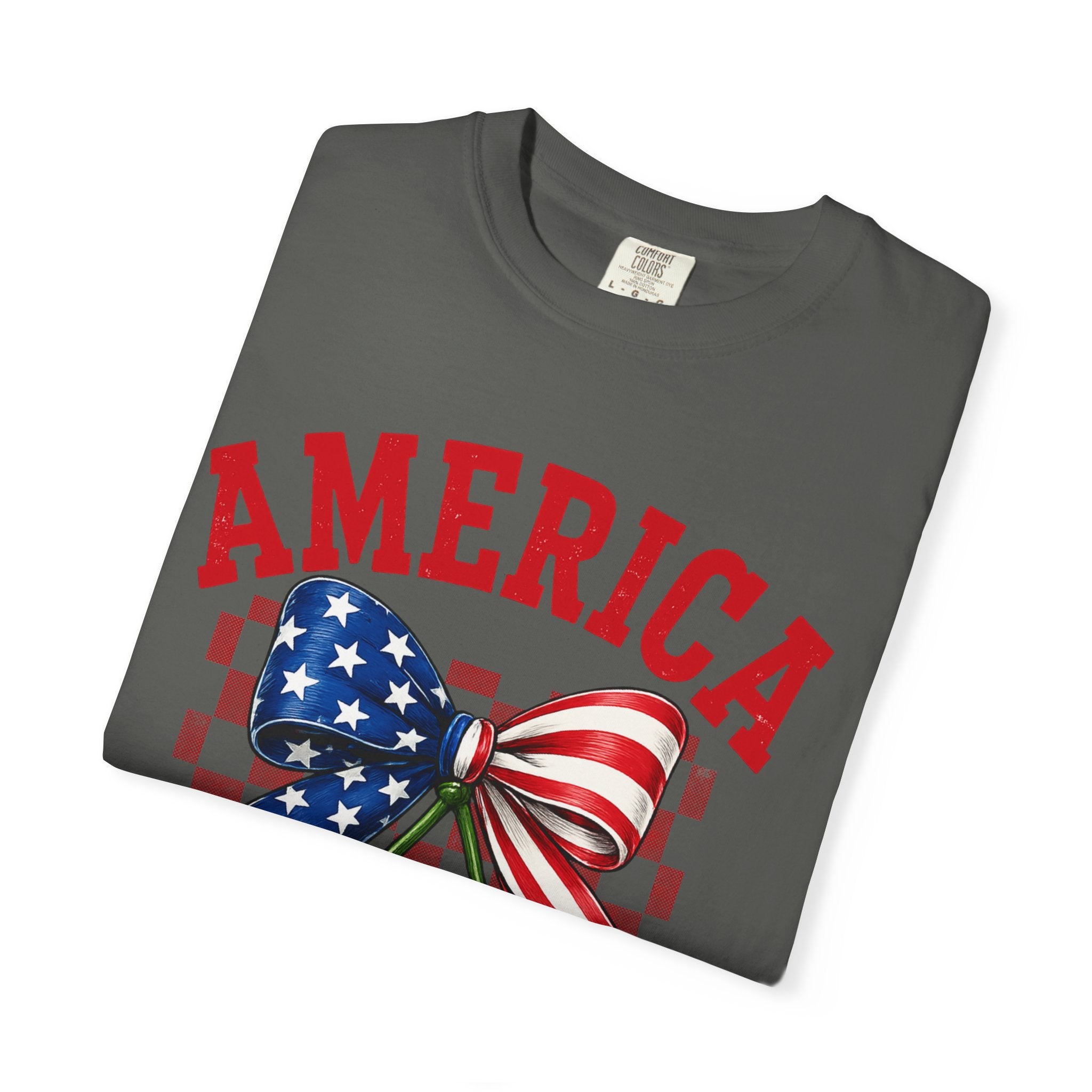 America Cherry Graphic T-Shirt — Patriotic Stars & Stripes Bow Tee