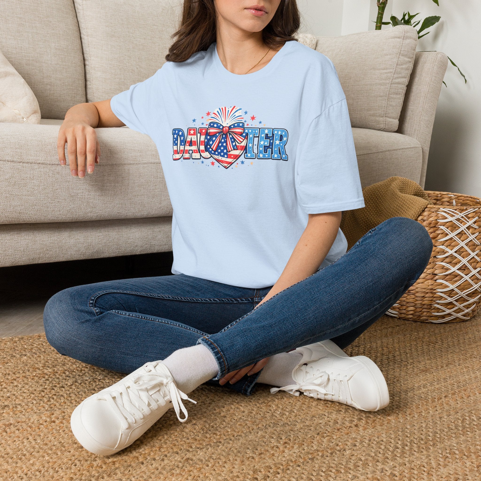 Daughter Patriotic Tee — USA Flag Heart Fireworks Design