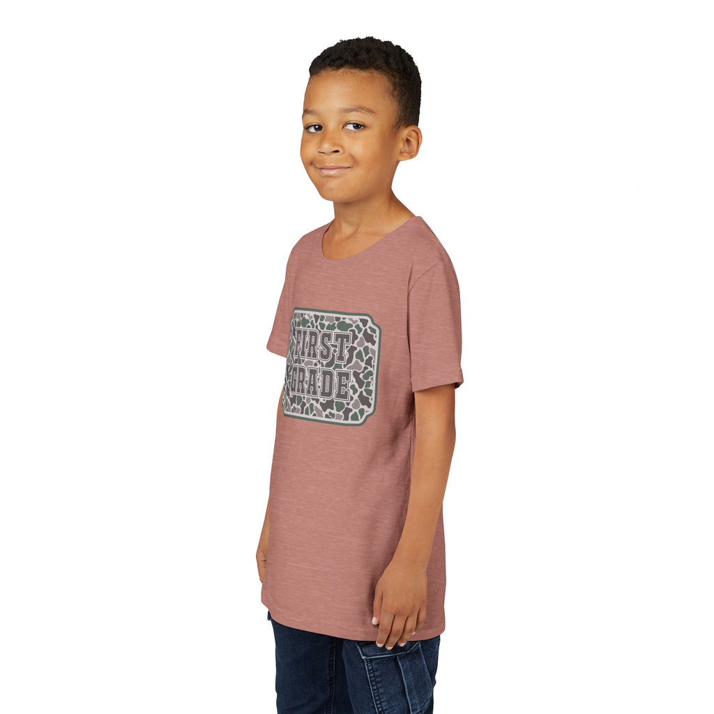 First Grade Tee — Camo Pattern Kids Back to School Shirt