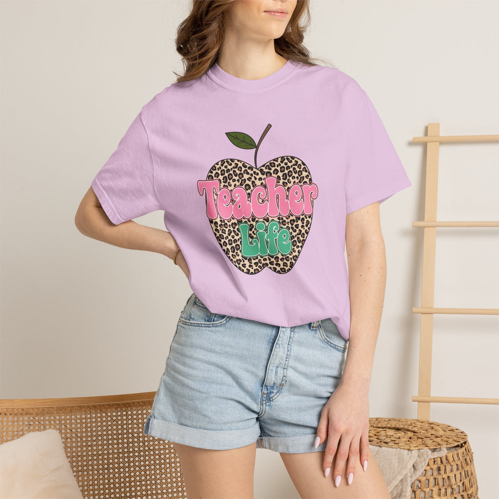 Teacher Life T-Shirt — Leopard Apple Graphic Tee for Educators