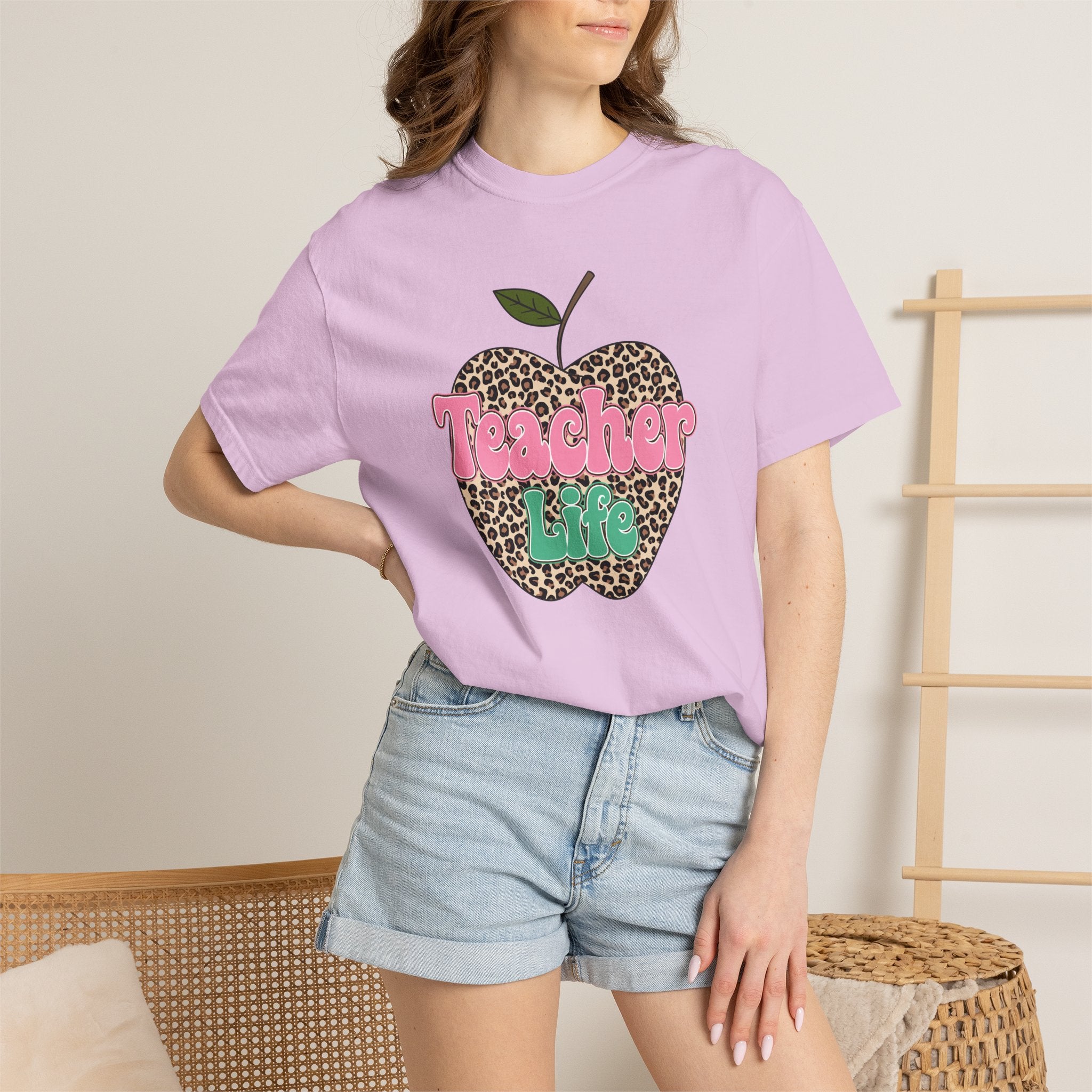 Teacher Life T-Shirt — Leopard Apple Graphic Tee for Educators