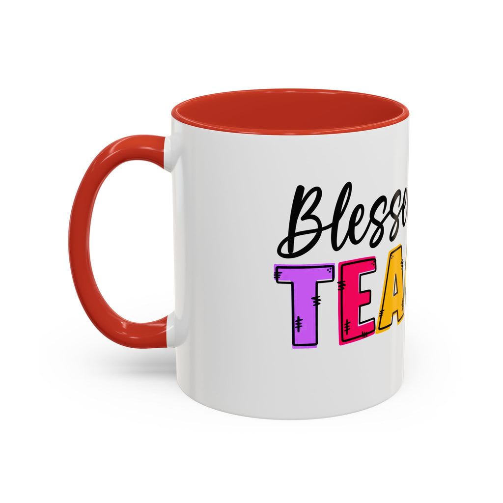 Blessed Teacher Accent Coffee Mug – Colorful Apple Design (11/15oz)